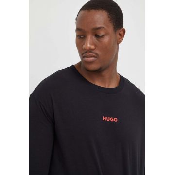 HUGO longsleeve lounge culoarea negru, cu imprimeu