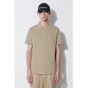 Lacoste polo de bumbac culoarea verde, neted