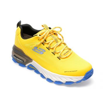 Pantofi SKECHERS galbeni, MAX PROTECT, din material textil si piele ecologica