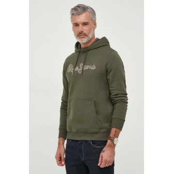 Pepe Jeans hanorac de bumbac RYAN barbati, culoarea verde, cu glugă, cu imprimeu