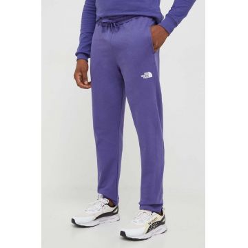 The North Face pantaloni de trening din bumbac culoarea violet, neted