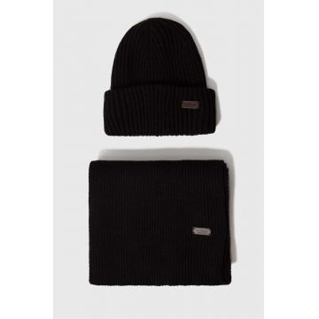 Barbour set căciulă și fular Crimdon Beanie & Scarf Gift Set culoarea negru MGS0019