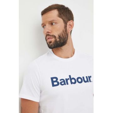 Barbour tricou din bumbac culoarea alb, cu imprimeu