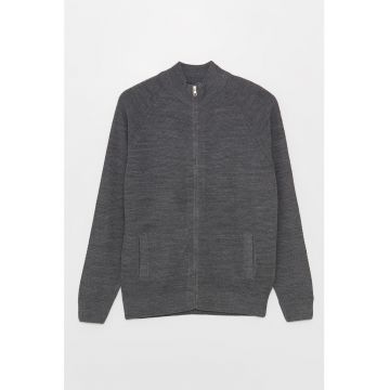 Cardigan cu fermoar si maneci raglan