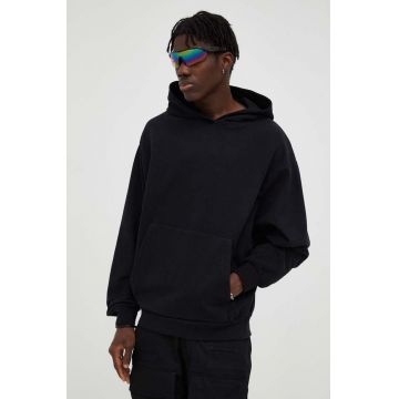 Drykorn hanorac de bumbac barbati, culoarea negru, cu glugă, neted