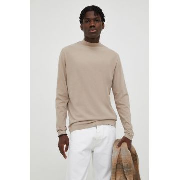 Drykorn longsleeve din bumbac culoarea bej, neted