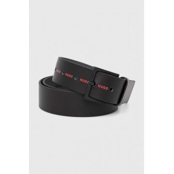 HUGO curea de piele barbati, culoarea negru