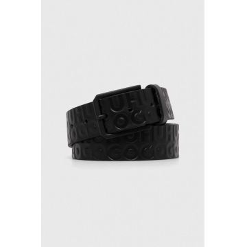 HUGO curea de piele barbati, culoarea negru