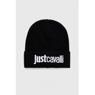 Just Cavalli caciula din amestec de lana culoarea negru, din tesatura neteda