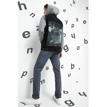 Medicine geacă din denim bărbați, culoarea negru, de tranziție