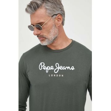 Pepe Jeans longsleeve din bumbac Eggo culoarea verde, cu imprimeu