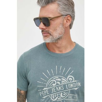 Pepe Jeans tricou din bumbac Dorian Tee culoarea verde, cu imprimeu