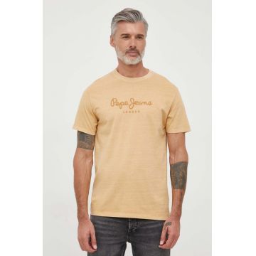 Pepe Jeans tricou din bumbac Jayden culoarea bej, cu imprimeu