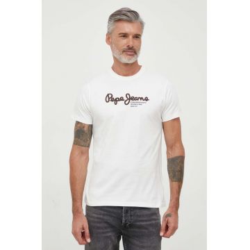 Pepe Jeans tricou din bumbac Wido culoarea bej, cu imprimeu