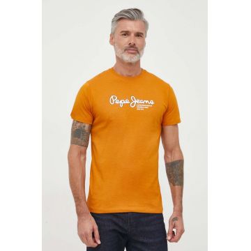 Pepe Jeans tricou din bumbac Wido culoarea portocaliu, cu imprimeu