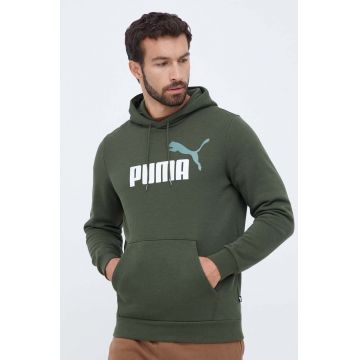 Puma bluza barbati, culoarea verde, cu glugă, cu imprimeu