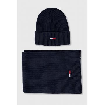 Tommy Jeans palarie si esarfa culoarea albastru marin