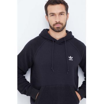 adidas Originals bluza barbati, culoarea negru, cu glugă, cu imprimeu