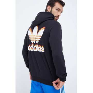 adidas Originals hanorac de bumbac barbati, culoarea negru, cu glugă, cu imprimeu