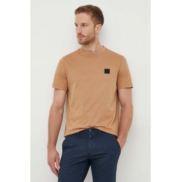 BOSS tricou din bumbac culoarea bej, cu imprimeu 50485158