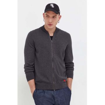 HUGO cardigan din bumbac barbati, culoarea gri