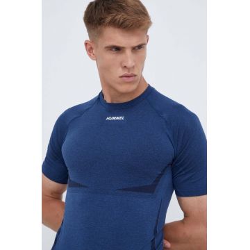 Hummel tricou de antrenament Mike culoarea albastru marin, cu imprimeu