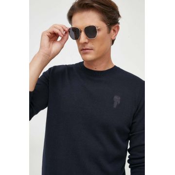 Karl Lagerfeld pulover de bumbac culoarea albastru marin, light