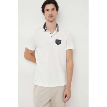 Armani Exchange tricou polo barbati, culoarea alb, cu imprimeu
