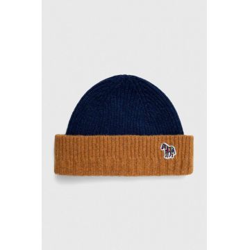 PS Paul Smith caciula de lana culoarea albastru marin, de lana, din tricot gros PS Paul Smith caciula de lana culoarea albastru marin, de lana, din tricot gros