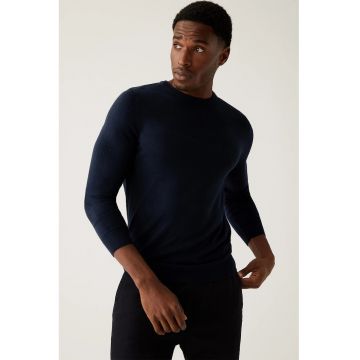 Pulover cu decolteu la baza gatului - Bleumarin