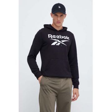 Reebok bluza barbati, culoarea negru, cu glugă, cu imprimeu