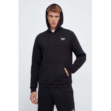 Reebok bluza barbati, culoarea negru, cu glugă, cu imprimeu