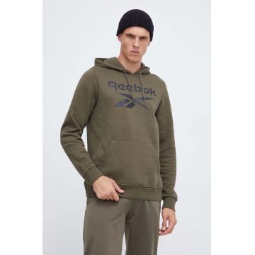 Reebok bluza barbati, culoarea verde, cu glugă, cu imprimeu