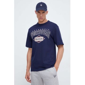 Reebok Classic tricou din bumbac culoarea albastru marin, cu imprimeu