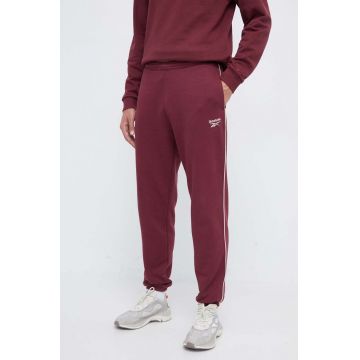 Reebok pantaloni de trening culoarea bordo, neted