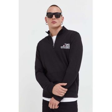 Tommy Jeans hanorac de bumbac barbati, culoarea negru, cu imprimeu