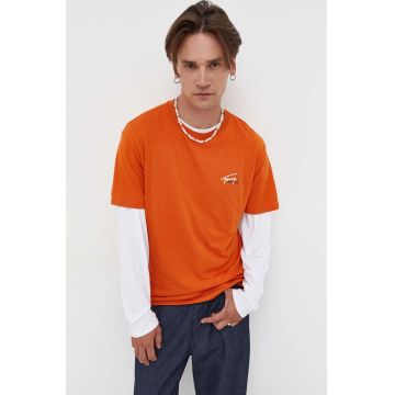 Tommy Jeans tricou din bumbac culoarea portocaliu, cu imprimeu