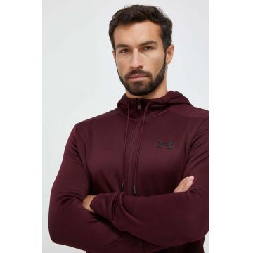 Under Armour bluză trening culoarea bordo, cu glugă, neted