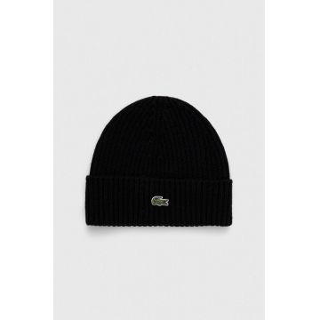 Lacoste caciula de lana culoarea negru, de lana