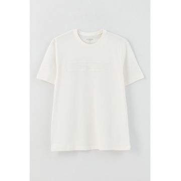 Tricou din bumbac cu decolteu la baza gatului