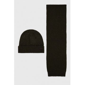 Barbour căciulă și fular Carlton Fleck Beanie & Scarf Gift Set culoarea verde MGS0047