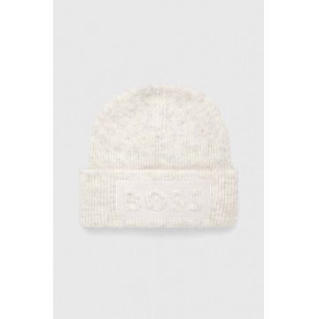 BOSS caciula de lana culoarea alb, de lana, din tricot gros BOSS caciula de lana culoarea alb, de lana, din tricot gros