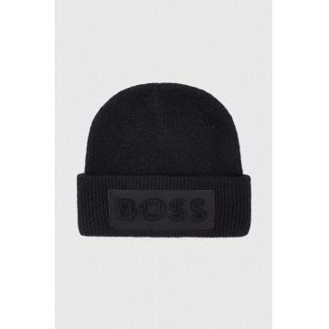 BOSS caciula de lana culoarea negru, de lana, din tricot gros BOSS caciula de lana culoarea negru, de lana, din tricot gros