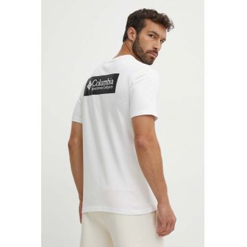 Columbia tricou din bumbac North Cascades barbati, culoarea alb, cu imprimeu, 1834041