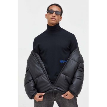 Karl Lagerfeld Jeans pulover din amestec de lana barbati, culoarea negru, light, cu guler