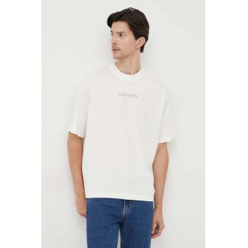 Lacoste tricou din bumbac culoarea alb, cu imprimeu