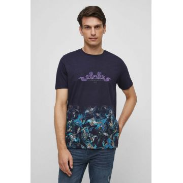 Medicine tricou din bumbac culoarea albastru marin, cu imprimeu