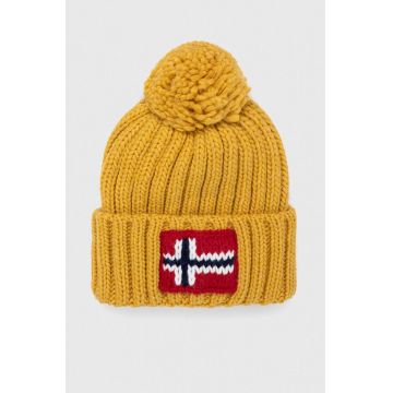 Napapijri caciula din amestec de lana culoarea galben, din tricot gros