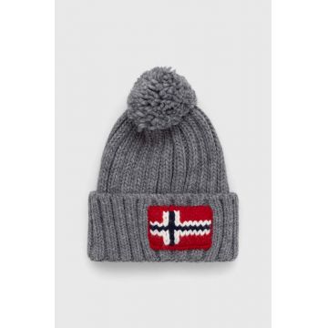 Napapijri caciula din amestec de lana culoarea gri, din tricot gros