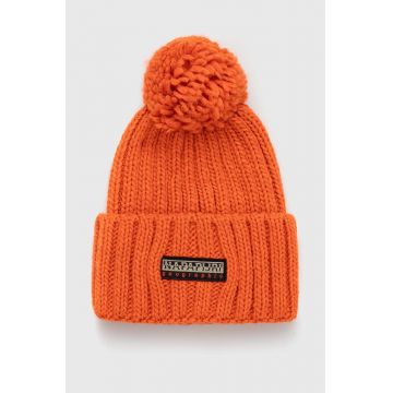Napapijri caciula din amestec de lana culoarea portocaliu, din tricot gros